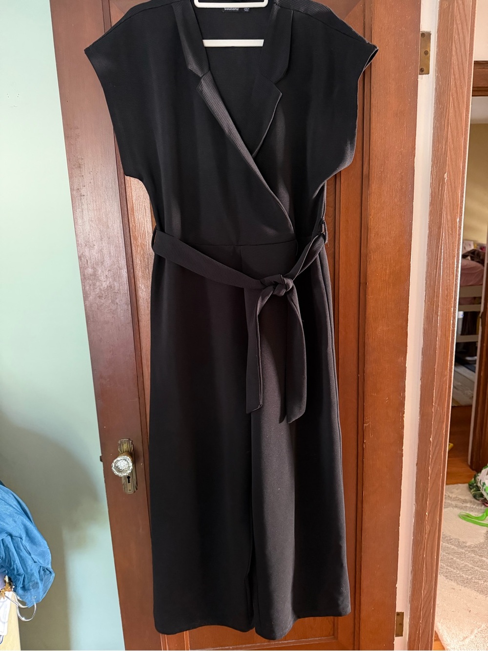 Elegant Black Wrap wide-leg jumpsuit with Self-Tie Belt